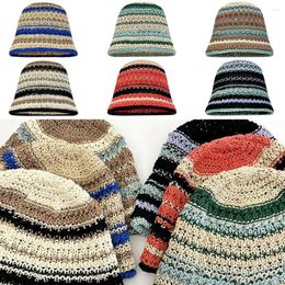 Berets Breathable Japanese Striped Fisherman Hat Sunscreen Beach Straw Woven
