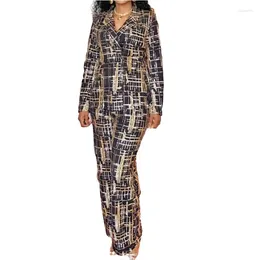 Ethnic Clothing Sequin 2 Piece Set Africa Autumn Plus Size African Clothes For Women Winter Outfits Tops Long Pants Matching Sets S-3XL