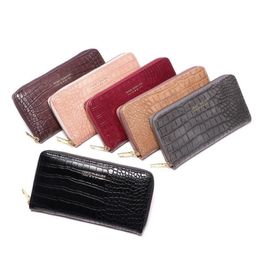 Wallets Crocodile Design Wristband Women Long Clutch Wallet Female Money Purse Phone Pocket Large Capacity Lady Zipper Red359j