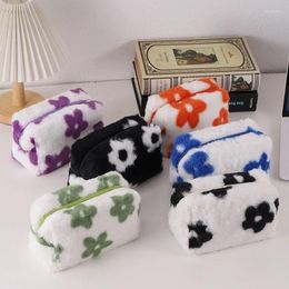 Cosmetic Bags Soft Plush Colorful Flower Zipper Bag Large-capacity Portable Makeup Toiletry Travel Organizer Pouch