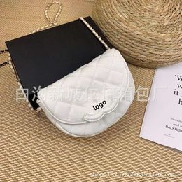 Shop Factory Wholesale Autumn New Fragrant Wind Black and White Chain Bag with Caviar Saddle French One Shoulder Crossbody Half Moon