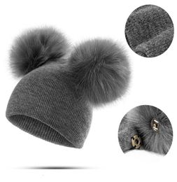 Spring ins03yearold male and female baby Baotou hat super large wool ball children039s knitted hat outdoor wind proof and wa4882449533341