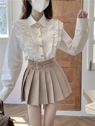 Women's Blouses Sweet Lolita Girl White Shirt Japanese Kawai Women Ruffles Puff Sleeve JK Uniform Top Soft Sister Pleated Womens