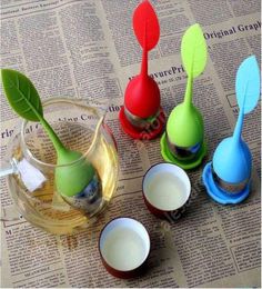 Teas Tool Sweet Leaf Folwer Silicone Infuser Reusable Strainer with Drop Tray Novelty Tea Ball Herbal Spice Philtre DAS014921359