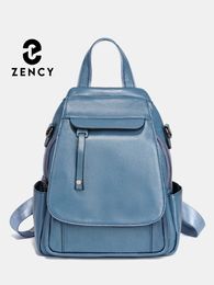 Zency Genuine Leather Womens Fashion Backpack High Quality School Travel Shoulder Bags Satchel Rucksack Multifunctional Pockets 240307