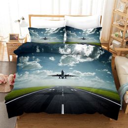 Airplane Duvet Cover Set Sky Space Print Kids Bedding King Queen Size Bedcloth 3D Bed Covers For Teenagers Single Double C1020271C