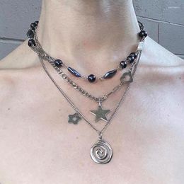 Anhänger Halsketten Punk Zauber Schmuckketten Wirbel Wirbel Vintage Star Choker Frauen Mode Goth Halskette Accessoire Grunge Grunge