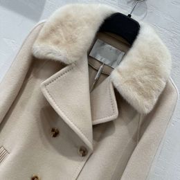 Winter New Haining Fur Double Breasted Mink Cashmere With Elegant And Slimming Women's Style Warm Coat 499779