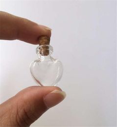 Love Hearts Shape Mini Cute Glass Bottles Pendants Small Diy Bottles With Cork Transparent Clear Jars Gift Vial 100pcs5060640