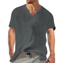 Men's T Shirts Men Casual Solid Color Linen Blouse Fashion Male Cotton And Shirt Beach Short Sleeve Tee Tops V Neck