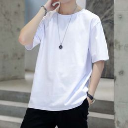 Uomo Donna Primavera ed Estate T-shirt corta da uomo in tinta unita bianca pura tendenza Instagram Fondo sciolto a mezza manica sui vestiti