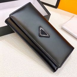 Women Bag Wallet Clutch Black Genuine Leather Coin Purse Credit Card Package Flap Hasp Triangle Decoration Two Fold Interior Zip P279M