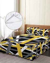 Bed Skirt Yellow Grey Geometric Lines Abstract Elastic Fitted Bedspread With Pillowcases Mattress Cover Bedding Set Sheet