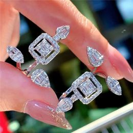Sparkling Ins Top Sell Wedding Rings Simple Fashion Jewellery 925 Sterling Silver T Princess Cut White Topaz CZ Diamond Gemstones Pa224l