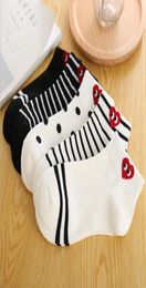 New largeeyed loving stockings fashionable Redheart cotton socks Korean peachheart blackandwhite striped women039s boat 5321274