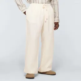 Men's Pants Loose Wide Leg Linen Fashion Trend Large Size Simple White Elastic Drawstring Waist Casual