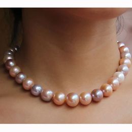 18inch AAA luster 9-10mm real natural Tahitian Pink Purple pearl necklace fine jewelryJewelry Making 240301