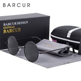 BARCUR Retro Round Sunglasses Men Mirror Women Polarised Glasses with Box 220514247C