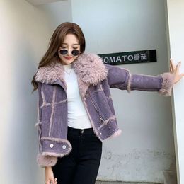 Haining Motorcycle Women's 2024 Winter New Rabbit Hair Integrated True Lamb Collar Fur Coat Short And Young 173559