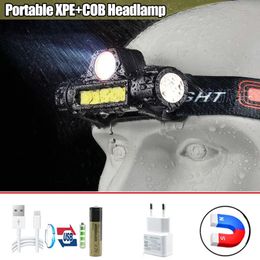 Portable Mini XPE Cob LED Headlamp USB Rechargeable Hiking Bicycle Headlight Light Source Fishing Outdoor Lighting Flashligts 240227