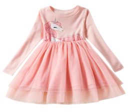 Baby Girl Tulle Tutu Dress 27T Children Designer Unicorn Printed Long Sleeve Skirt Kids Spring Winter Dresses6153515