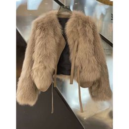 Haining 2023 Winter New Faux Fox Grass Short Coat Women's And Integrated Lace Up Fur Top 8134