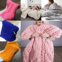 Wool blanket Warm Chunky Knit Blanket Thick Woven Yarn Merino Wool Bulky HandCrafted Knitted Blankets 14 Colour WX9-18314U