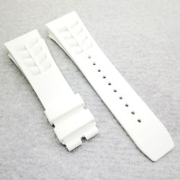 25mm White Watch Band 20mm Folding Clasp Rubber Strap For RM011 RM 50-03 RM50-01208a