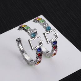 Trendy Silver Plated Colourful Crystal Hoop Earrings Dangle Chandelier Letter Pendant Ear Stud Women Classic Brand Designer Jewellery High Quality Gift