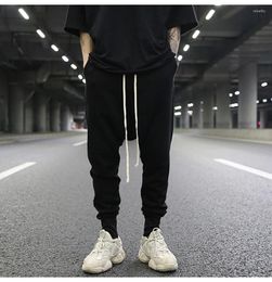 Men's Pants Dark Style Classic All-match Suspending Crotch Leggings Trousers Trendy With The Same Paragraph Terry Cotton Black Casual