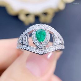 Cluster Rings Natural Real Emerald Luxury Crown Style Ring Per Jewellery 4 6mm 0.4ct Gemstone 925 Sterling Silver Fine J23214
