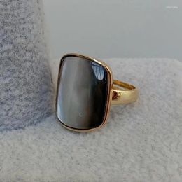 Cluster Rings KKGEM 18x19mm Punk Style Natural Black Sea Shell Mother Of Pearl Ring Square Shape Adjustable