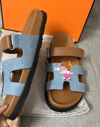 Designer sandals brand flat slippers luxury sliders for man and women genuine calf leather blue jean white black orange Colours fast delivery wholesale price