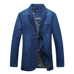 Mens Denim Blazer Men Fashion Cotton Vintage Suit Outerwear Male Blue Coat Denim Jacket Men Slim Fit Jeans Denim Blazers Top 4Xl 240306