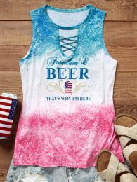 Tops American Flag Glitter CrissCross Hollow Out Tank Letters Printed Y2K Crop Tanks Top Sleeveless Female Summer Basic Tee Club