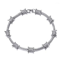 D&Z 8mm Barbed Wire Bracelet For Hipster Copper With Zircon Stones Punk Style White Gold Chain Bangle Hip Hop Fashion Jewelr Chain267d