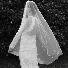 Bridal Veils Short Wedding Veil With Pearls Elegant 120CM One Layer Pearl Metal Comb Bride Veu De Noiva241s