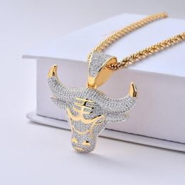 Pendant Necklaces Hip Hop Out Zircon Animal Bull Head Necklace For Men Creative Punk Rock Party Jewelry GiftPendant NecklacesPenda2514