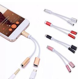 2 in 1 Charger And o Type-c Earphone Headphone iphone Jack Adapter Connector Cable 3.5mm Aux Headphone For smartphone 7/8p XS max3021587