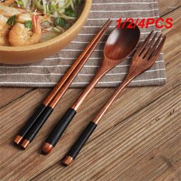 Spoons 1/2/4PCS 3piece Set Korean Wooden Tableware Fork Spoon Chopstickssolid Wood Long Handle Chopsticks Portable