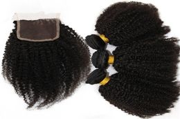 7A Human Hair Weave Brazilian Afro Kinky Curly With Closure Middle Three Part Lace Closure With Bundles 2269583