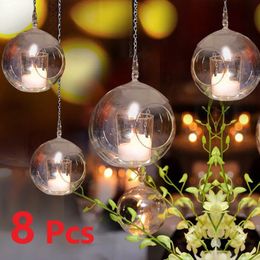 824Pcs 68cm Glass Candle Holder Hanging Tealight 681012cm Globes Terrarium Wedding Candle Candlestick Vase Home Bar Decor 240304