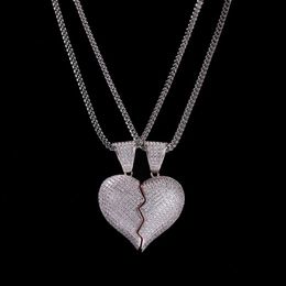 Iced Out Broken Heart Pendant Necklace For Mens Womens Fashion Hip Hop Jewellery Lover Necklaces 1 Pair262P