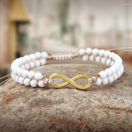 Strand Vintage Natural Stone Bead Bracelets Gold Color & Silver Heart Infinity Braided Bracelet Friendship Jewelry For Women Men1927