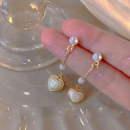 Dangle Earrings Korea Sweet Love Heart For Women Fashion Girls Imitation Pearl Zircon Pendant Cz Drop Earring Jewellery Party Gift