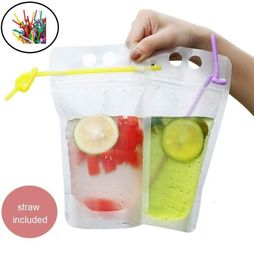 500ml Disposable Juice Coffee Liquid Bag Kitchen frosted Zipper Standup Seal Drink Bag Clear Drink Pouches With Straw Party Table3327315
