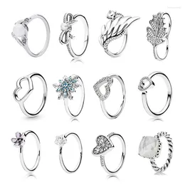 Cluster Rings 925 Sterling Silver Original Certified Jewellery Luxury Snowflake Star Bowknot Heart Leaf Flower For Women