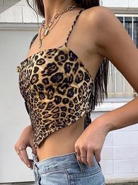 Women's Tanks Leopard Pattern Women Tank Tops Backless Sexy Rave Outfits Sleeveless Cross Lace Up Bralette Crop Top Summer Streetwea