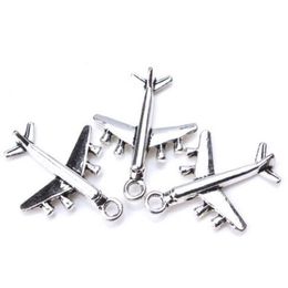 100pcs lot Ancient Silver Alloy Aeroplane Aircraft Charms Pendants For diy Jewellery Making findings 27x21mm261I