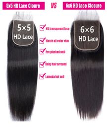 Straight HD Transparent Lace Frontal 4x4 5x5 6x6 HD Lace Closure 1022 inch Brazlian Remy Lace Closure Bone Straight Closure Prepl5858912